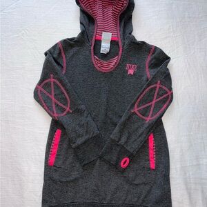 Nike Girls Streetwear Pink Gray Stripe Long Sleeve Pullover Hooded Sweater Sz M